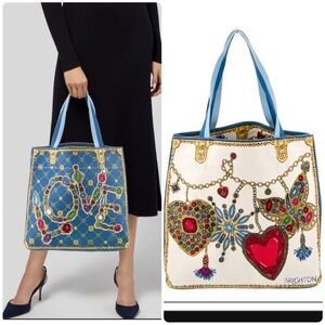 NEW Brighton Glittering Love Large Canvas Tote Bag Jewel Theme Western Pocket